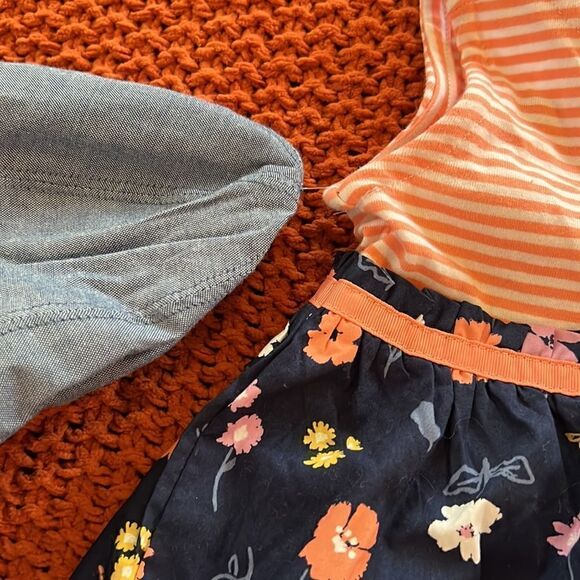 Carters just one you 9M floral/striped dress w/ matching denim blue hat NWOT - Picture 6 of 9